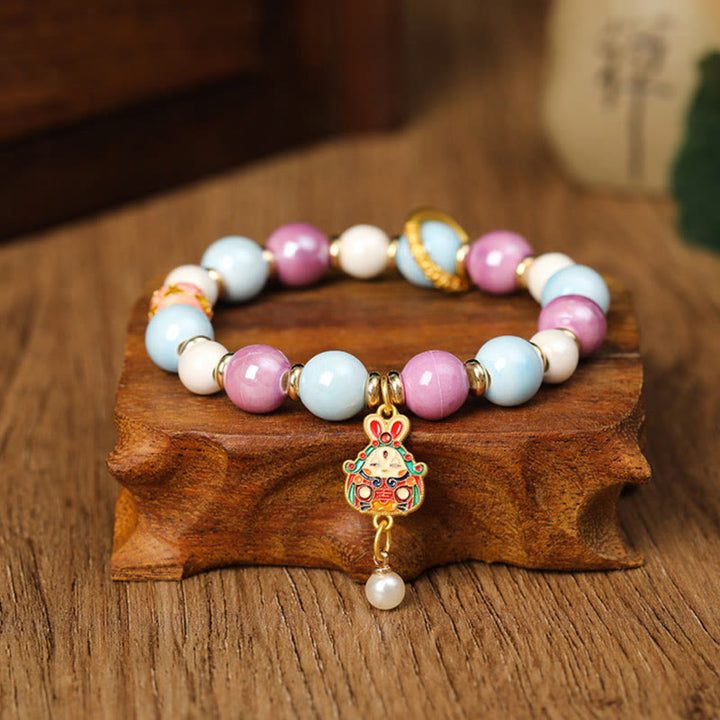 Buddha Stones Tibetan Zakiram Goddess of Wealth Rabbit Lion Head Charm Liuli Glass Incense Ash Porcelain Bead Protection Bracelet - Liuli Glass Bead Rabbit - image 2