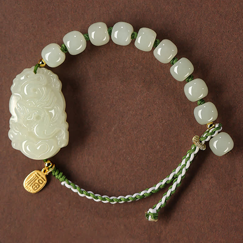 Buddha Stones 925 Sterling Silver Chinese Zodiac Hetian Jade Happiness Luck String Bracelet - Dragon - image 11