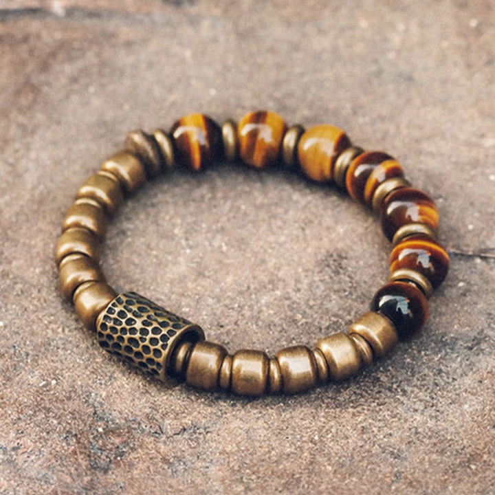 Buddha Stones Tiger Eye Stone Copper Protection Bracelet - 18cm - image 0