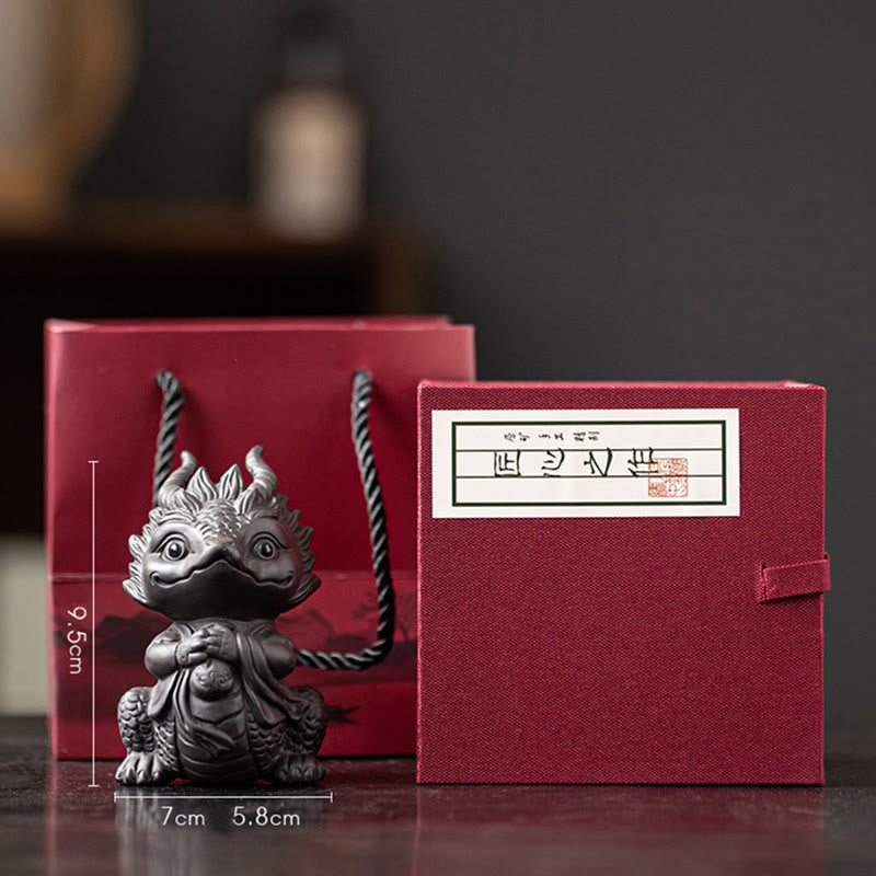 Buddha Stones Luck Dragon Wealth Tea Pet Purple Clay Figurine Decoration - Little Dragon Girl-Black(Gift Box) - image 25