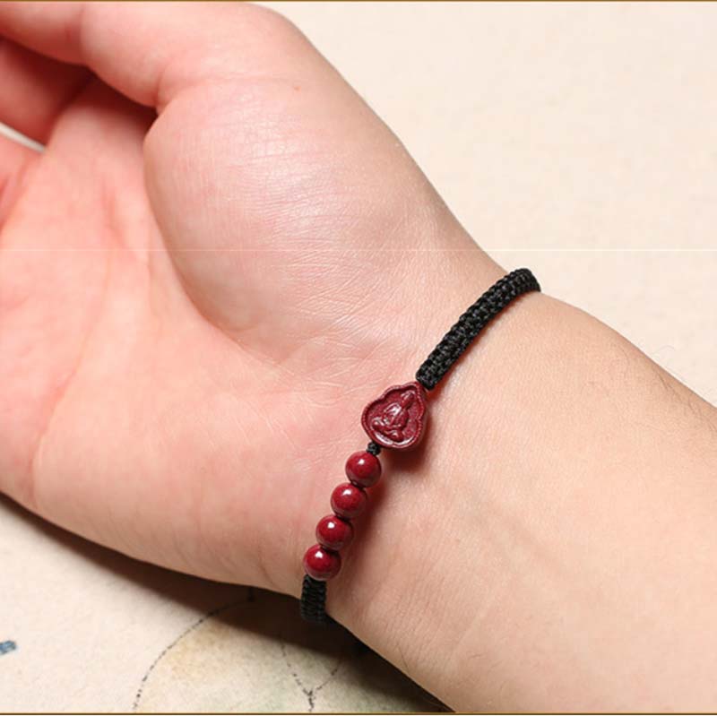 Buddha Stones Laughing Buddha Avalokitesvara Cinnabar Blessing String Bracelet - image 5