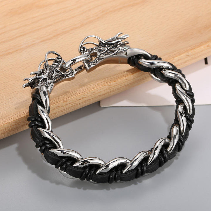 Buddha Stones Dragon Leather Titanium Steel Protection Luck Braided Bracelet - image 11