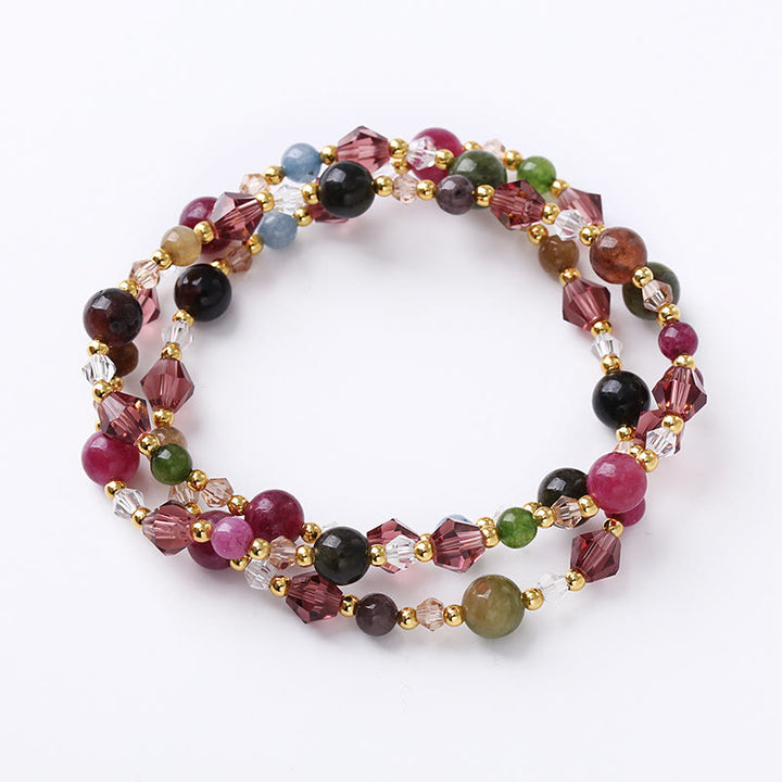 Buddha Stones Natural Tourmaline Strawberry Quartz Amethyst Peace Wisdom Double Wrap Bracelet - image 2