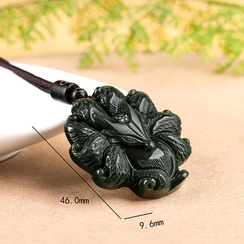 Hetian Cyan Jade Nine Tailed Fox Luck Necklace String Pendant - image 11