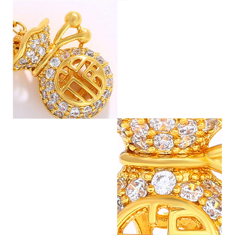 24K Gold Plated Fu Character Fortune Money Bag Necklace Pendant - image 6