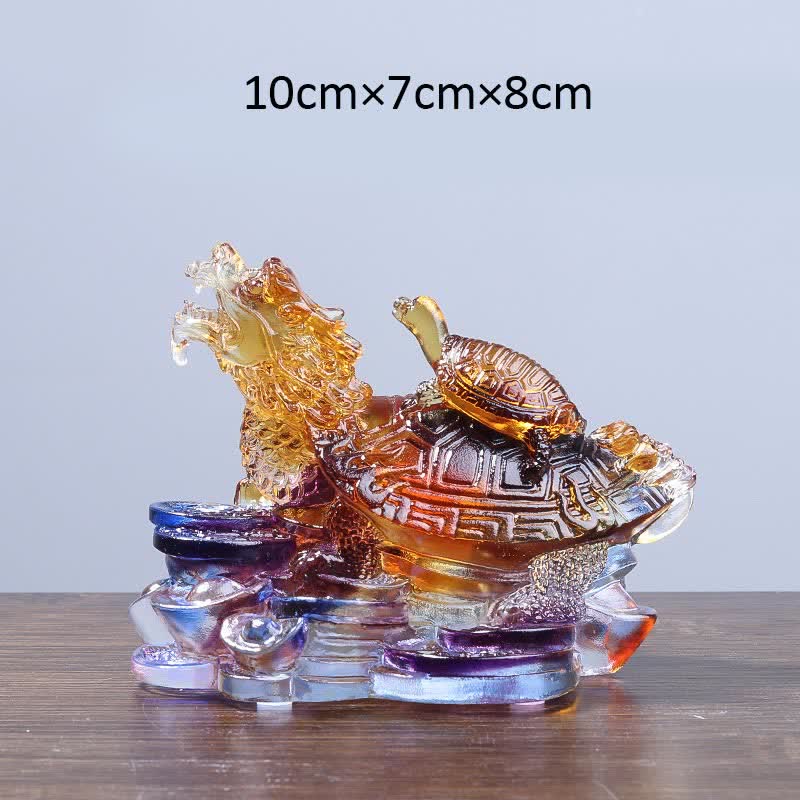 Buddha Stones Feng Shui Dragon Turtle Coins Handmade Liuli Crystal Luck Art Piece Home Office Decoration - Colorful - Medium - image 4