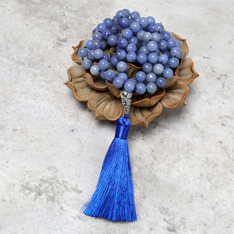Buddha Stones 108 Mala Blue Aventurine Beads Yoga Meditation Prayer Beads Necklace - image 4