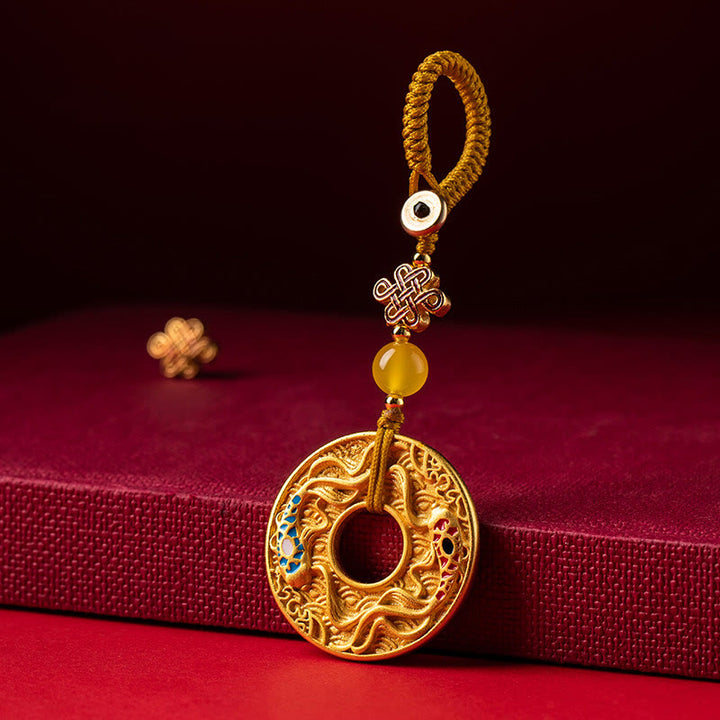 Buddha Stones Double Koi Fish Peace Buckle Wealth Luck Key Chain - image 1