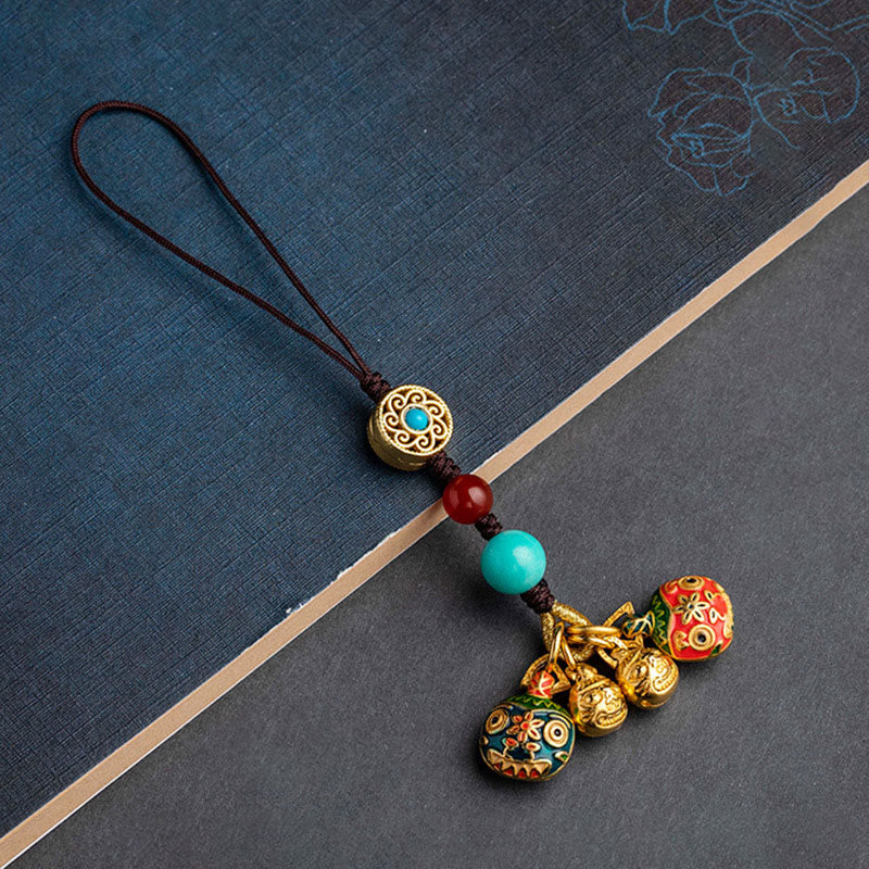 Buddha Stones Gold Swallowing Beast Family Luck Car Key Chain Phone Hanging Decoration - A Family Of Five - Brown - Phone Hanging Decoration - image 16