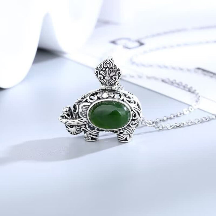 925 Sterling Silver Hetian Cyan Jade Elephant Success Necklace Pendant - image 1