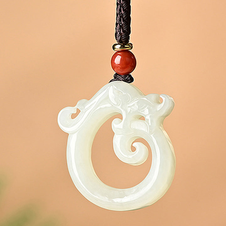 Buddha Stones White Jade Cyan Jade Dragon Protection Necklace String Pendant - image 7