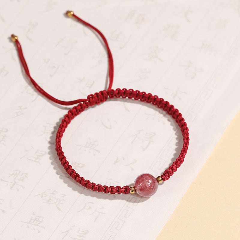 Buddha Stones Natural Strawberry Quartz Crystal Love Red String Weave Bracelet Anklet - One Bead Red Bracelet(Wrist Circumference 14-20cm) - image 8
