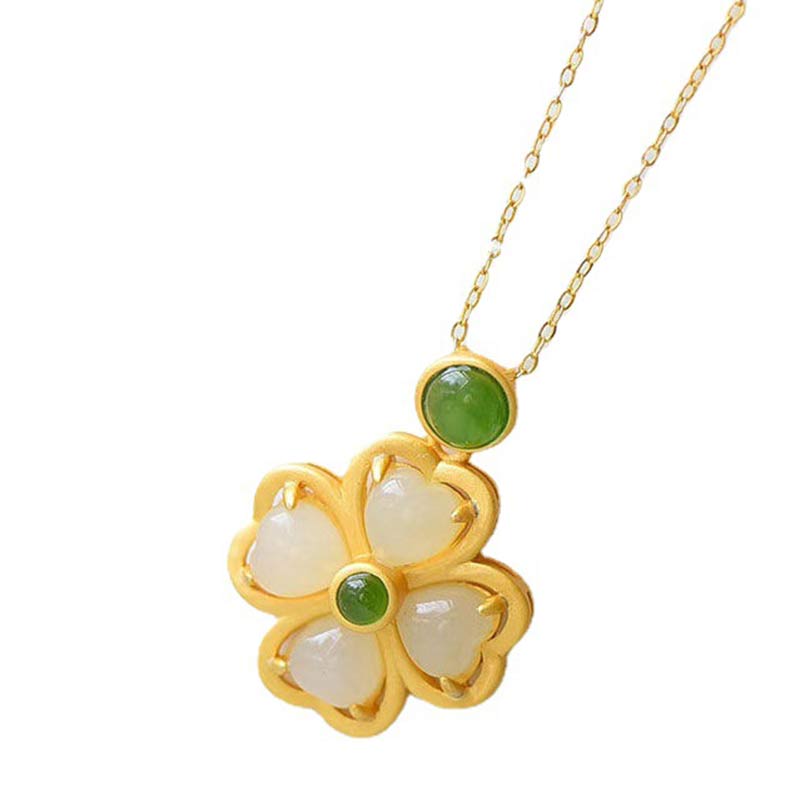 Buddha Stones 925 Sterling Silver Lucky Four Leaf Clover Jade Prosperity Necklace Chain Pendant - image 14