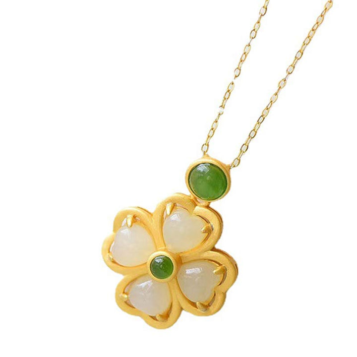 Buddha Stones 925 Sterling Silver Lucky Four Leaf Clover Jade Prosperity Necklace Chain Pendant - image 14