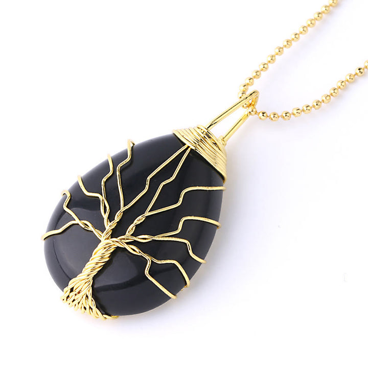 Buddha Stones Natural Quartz Crystal Tree Of Life Healing Energy Necklace Pendant - Black Onyx Gold Tree - image 34