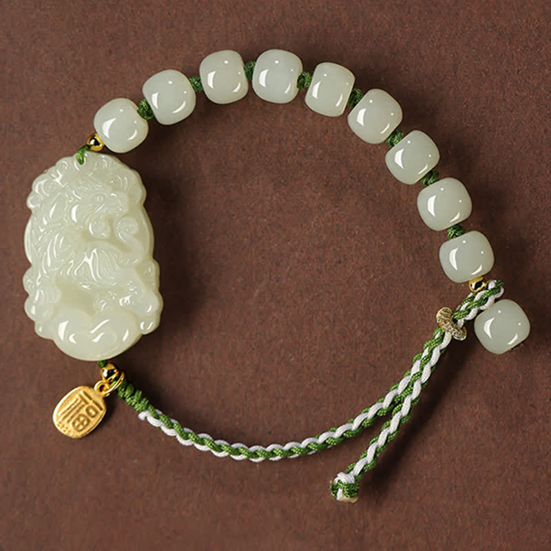 Buddha Stones 925 Sterling Silver Chinese Zodiac Hetian Jade Happiness Luck String Bracelet - Tiger - image 10