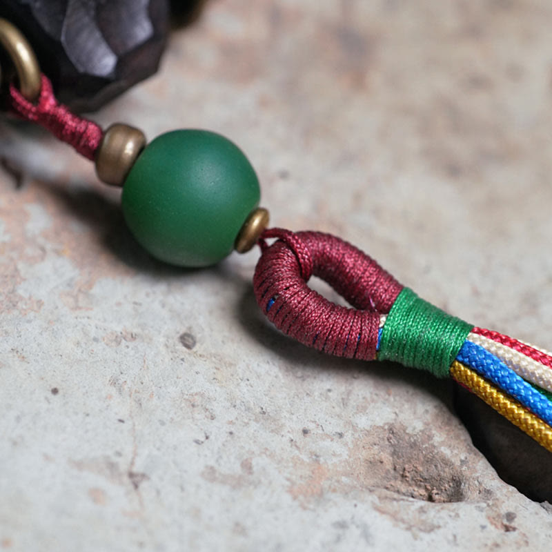 Buddha Stones Tibet Ebony Wood Copper Peace Tassel Wrist Mala Bracelet - image 7