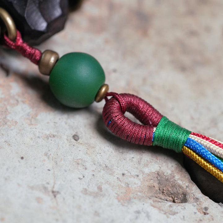 Buddha Stones Tibet Ebony Wood Copper Peace Tassel Wrist Mala Bracelet - image 7