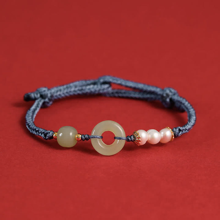 Buddha Stones Natural Hetian Jade Pearl Peace Buckle Luck Bracelet - Blue - image 13