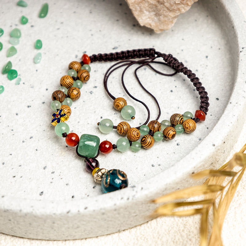 Buddha Stones Wenge Wood Green Aventurine Balance Protection Anklet - image 1