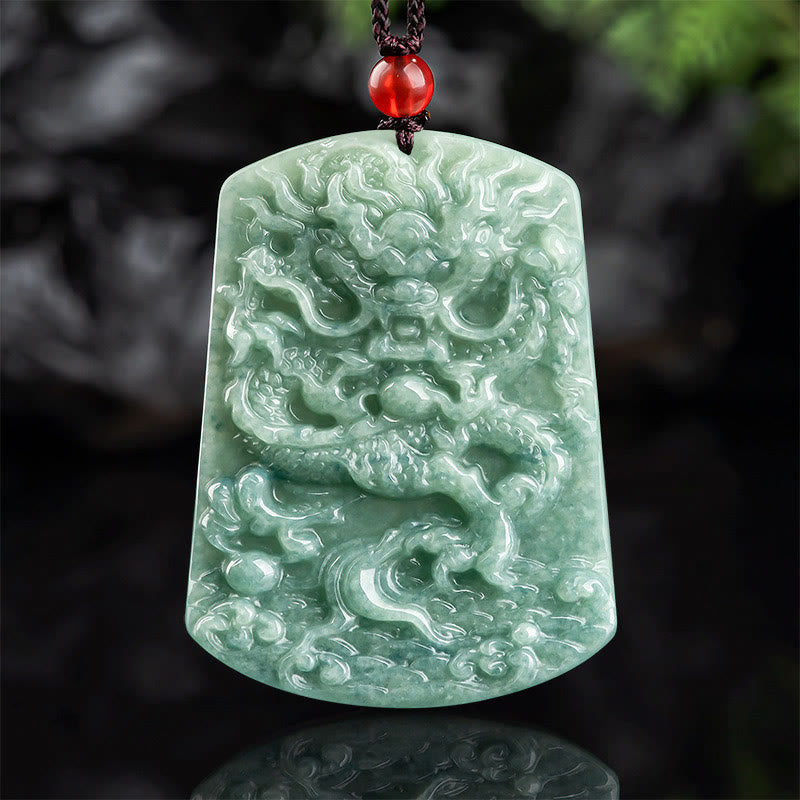Buddha Stones Natural Jade Chinese Zodiac Dragon Sea Luck String Necklace Pendant - Jade(Prosperity♥Abundance) - image 0