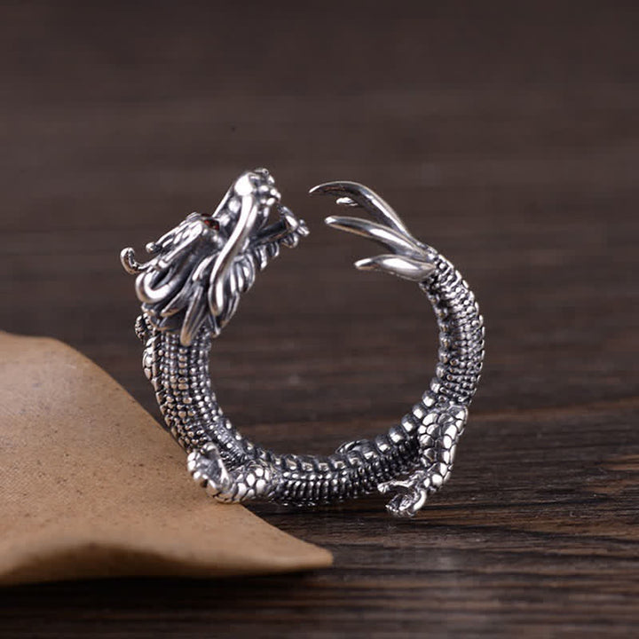 Buddha Stones 925 Sterling Silver Dragon Luck Protection Ring - image 1