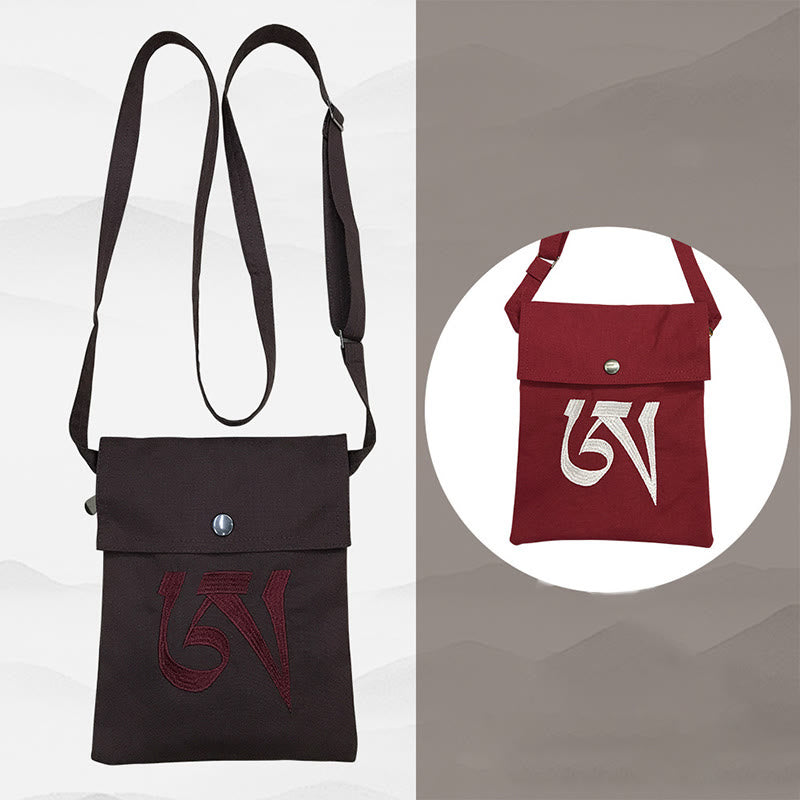 Buddha Stones Handmade OM Mantra Embroidered Spiritual Mind Practice Cotton Crossbody Bag Shoulder Bag Cellphone Bag - image 9