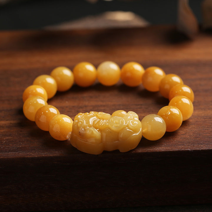 Buddha Stones Golden Silk Jade Pixiu Wealth Bracelet - Golden Silk Jade - image 0