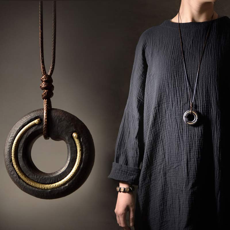 Buddha Stones Zen Circle Ebony Wood Peace Calm Necklace Pendant - image 4