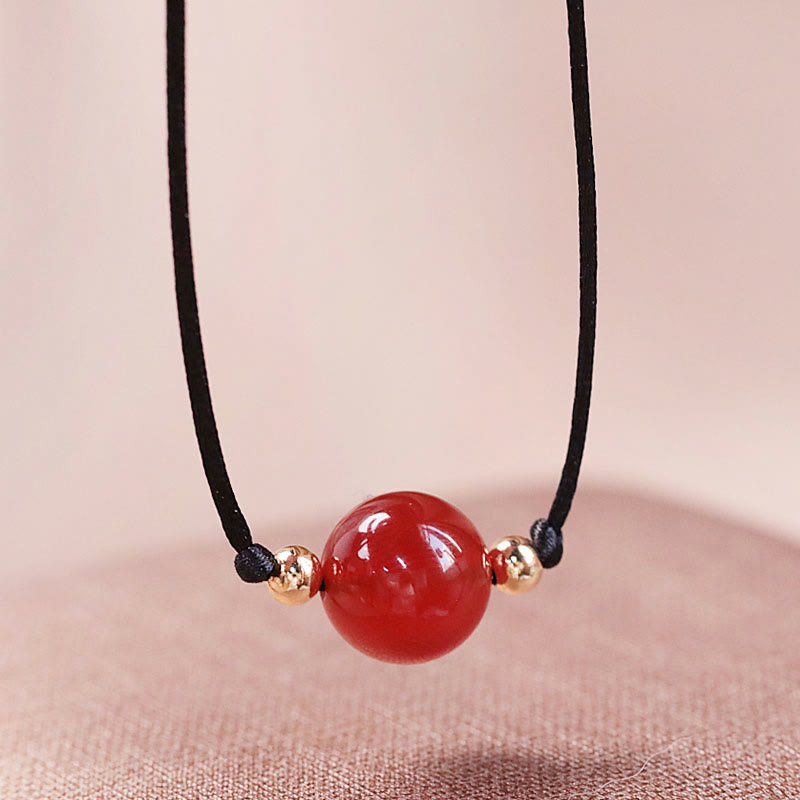 Buddha Stones Natural Red Agate Chalcedony Self-acceptance Confidence String Bead Bracelet Necklace Pendant - 10mm Red Agate Golden Beads Necklace - image 11