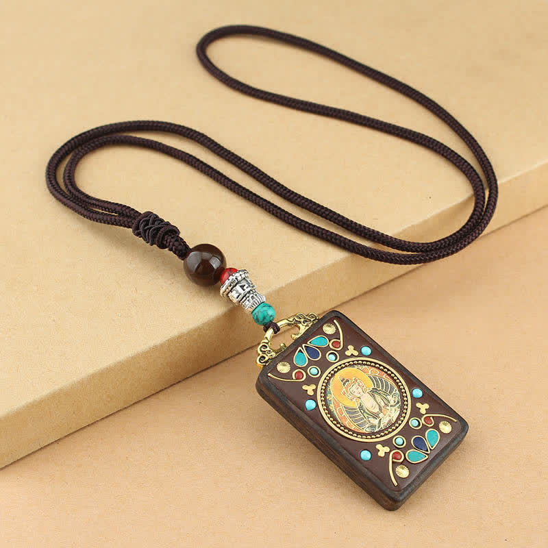 Buddha Stones Tibet God of Wealth Thangka Ebony Peace Necklace Pendant - Tathagata Thangka - image 8