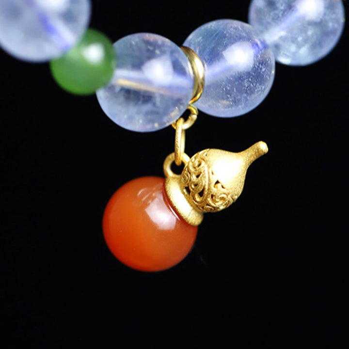 Buddha Stones Aquamarine Red Agate Peace Gourd Charm Bracelet - image 14