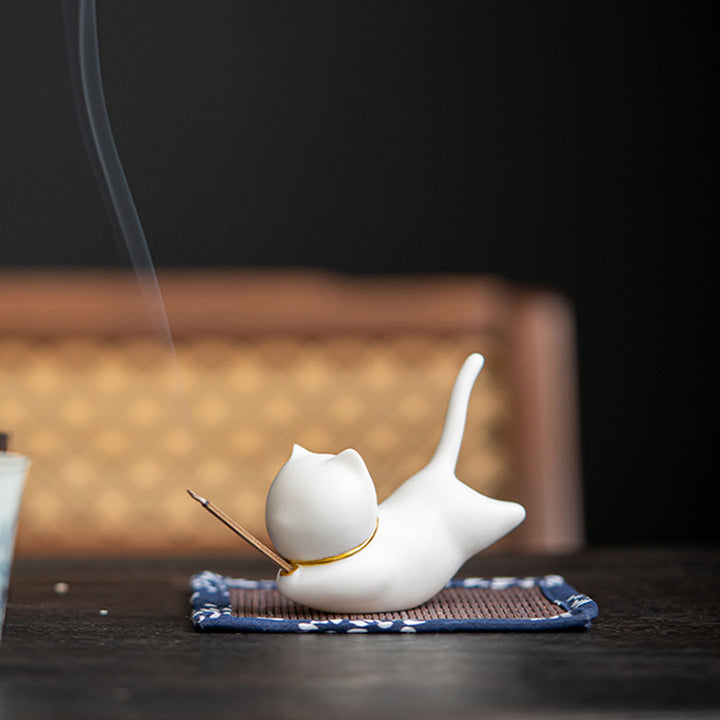 Lovely Cat Panda Ceramic Blessing Incense Burner Decoration - image 7