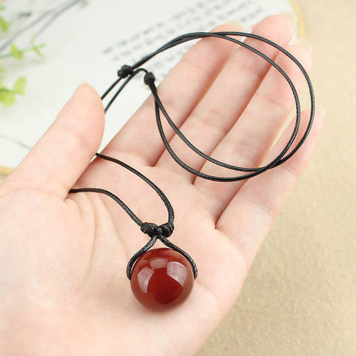 Buddha Stones Red Agate Bead Confidence Leather Rope Necklace Pendant - image 9