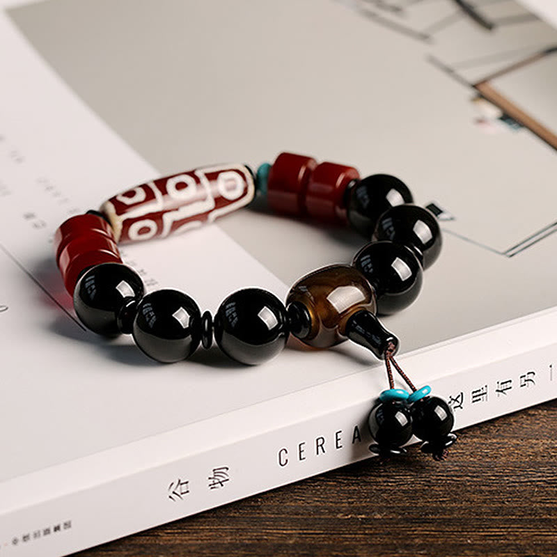 Buddha Stones Tibetan Nine-Eye Dzi Bead Black Onyx Wealth Protection Bracelet - image 2