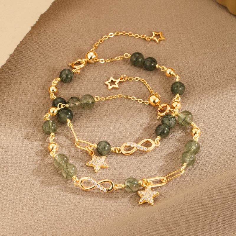 Buddha Stones 14k Gold Plated Copper Green Rutilated Quartz Möbius Loop Eternal Love Star Protection Bracelet - image 3
