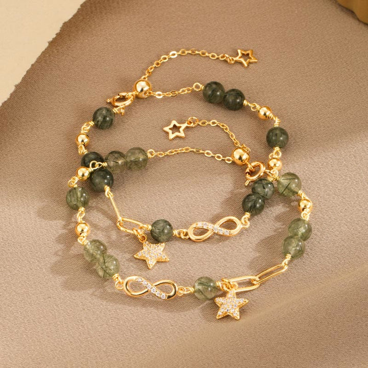 Buddha Stones 14k Gold Plated Copper Green Rutilated Quartz Möbius Loop Eternal Love Star Protection Bracelet - image 3