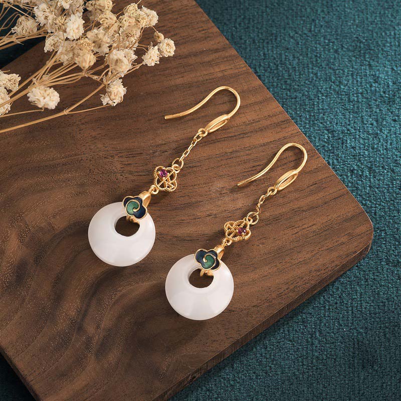 FengShui White Jade Blessing Drop Earrings - image 11