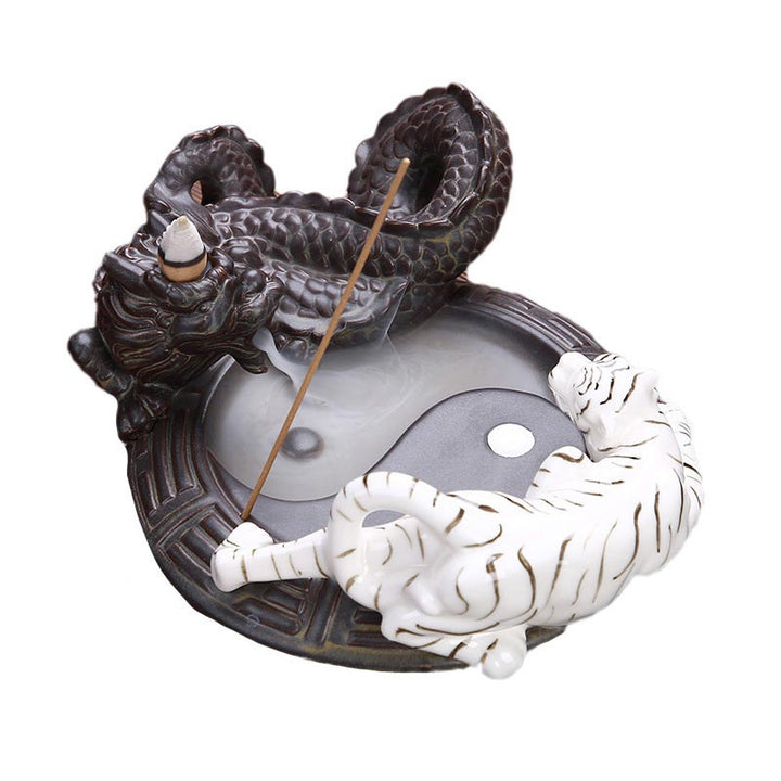 Buddha Stones Tiger Dragon Backflow Smoke Fountain Ceramic Yin Yang Blessing Incense Burner Decoration - image 4