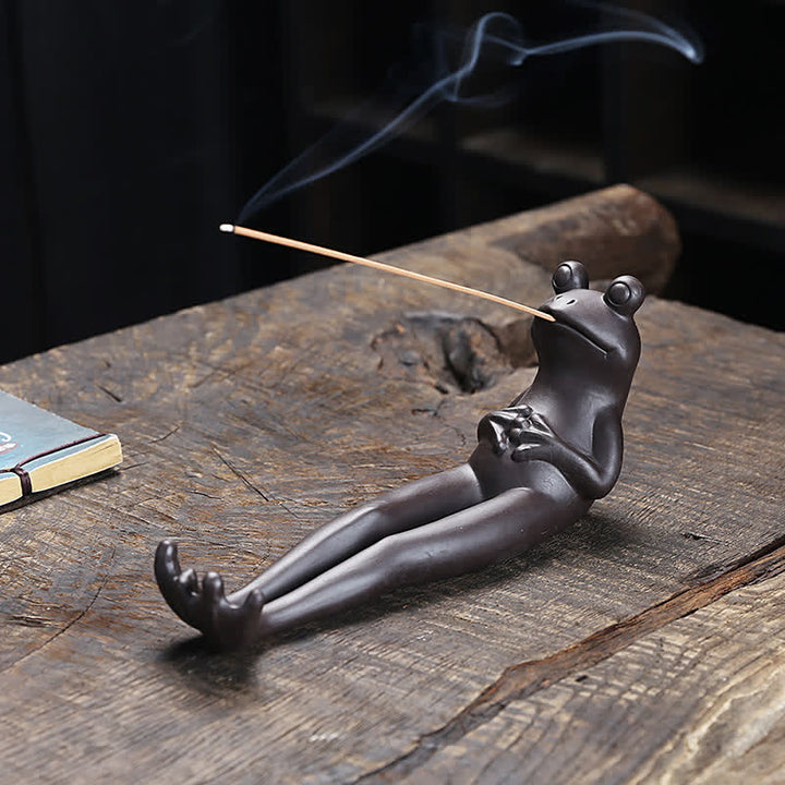Meditation Frog Ceramic Spiritual Healing Incense Burner - Praying Frog - image 0