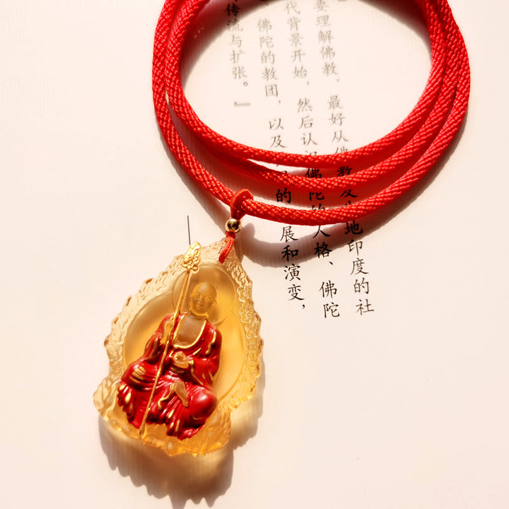 Buddha Stones Ksitigarbha Buddha Liuli Crystal Compassion Amulet Necklace Pendant - Yellow Sitting Ksitigarbha - image 8