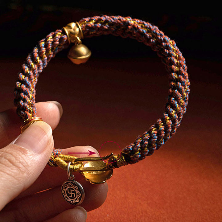 Buddha Stones 925 Sterling Silver Chinese Zodiac Natal Buddha Om Mani Padme Hum Luck Bell Braided String Bracelet - image 4