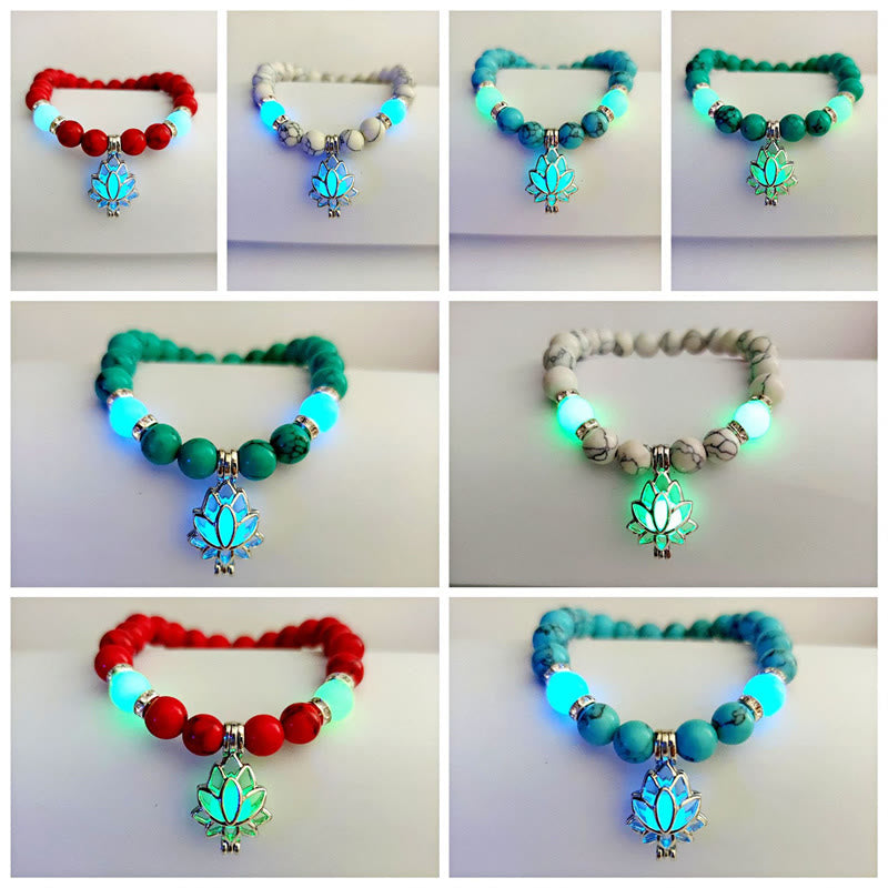 Buddha Stones Tibetan Turquoise Glowstone Luminous Bead Lotus Protection Bracelet - image 35