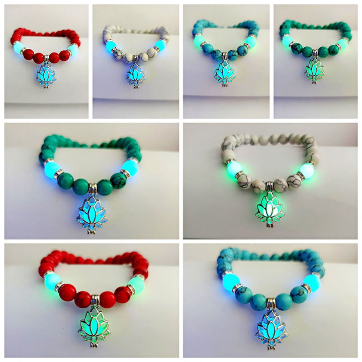 Buddha Stones Tibetan Turquoise Glowstone Luminous Bead Lotus Protection Bracelet - image 35
