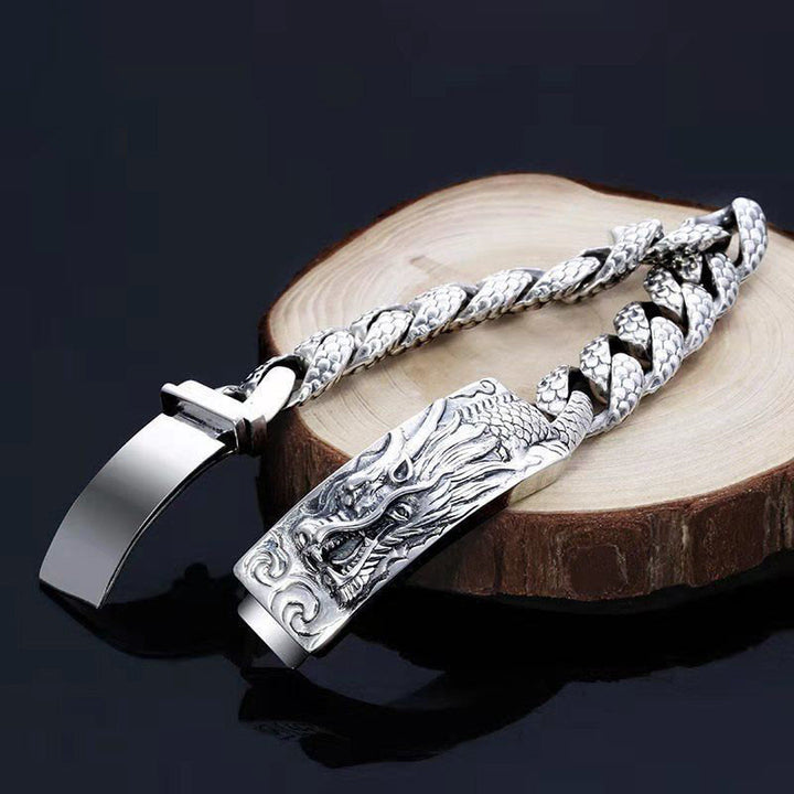 Buddha Stones Retro Dragon Scale Pattern Engraved Protection Bracelet - image 3