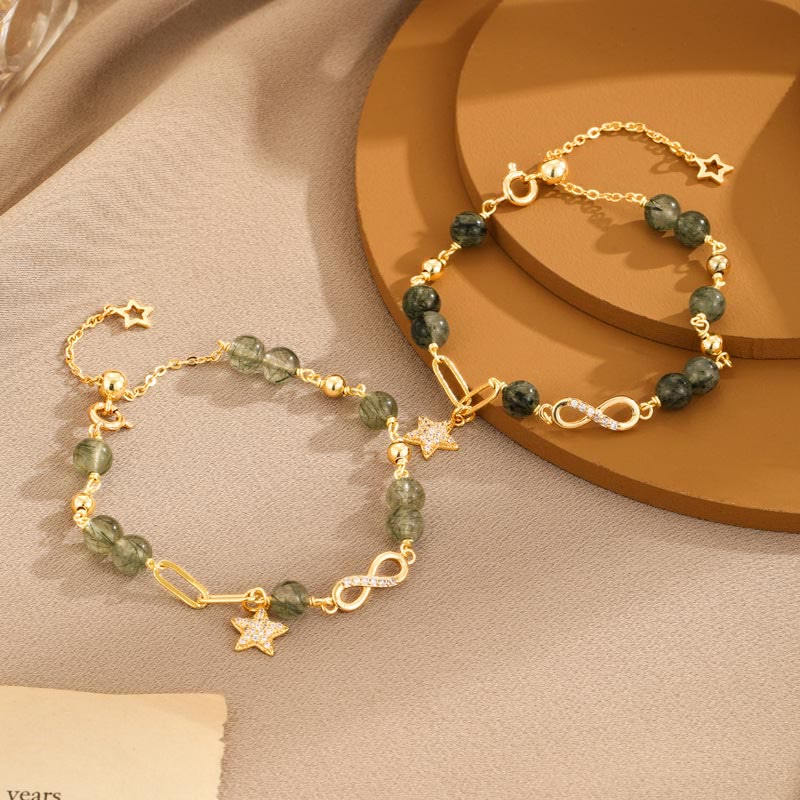 Buddha Stones 14k Gold Plated Copper Green Rutilated Quartz Möbius Loop Eternal Love Star Protection Bracelet - image 6