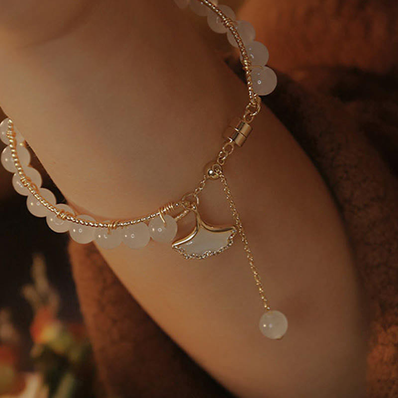 Buddha Stones Ginkgo Leaf Jade Bead Luck Bracelet - image 8