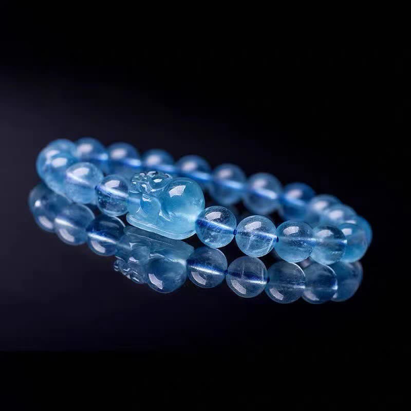 Buddha Stones Natural Aquamarine Pixiu Serenity Healing Bracelet - image 1