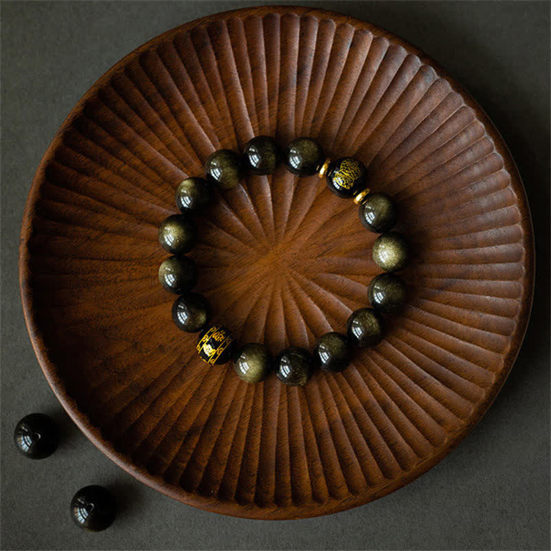 Buddha Stones Chinese Zodiac Natal Buddha Gold Sheen Obsidian Wealth Protection Bracelet - image 16