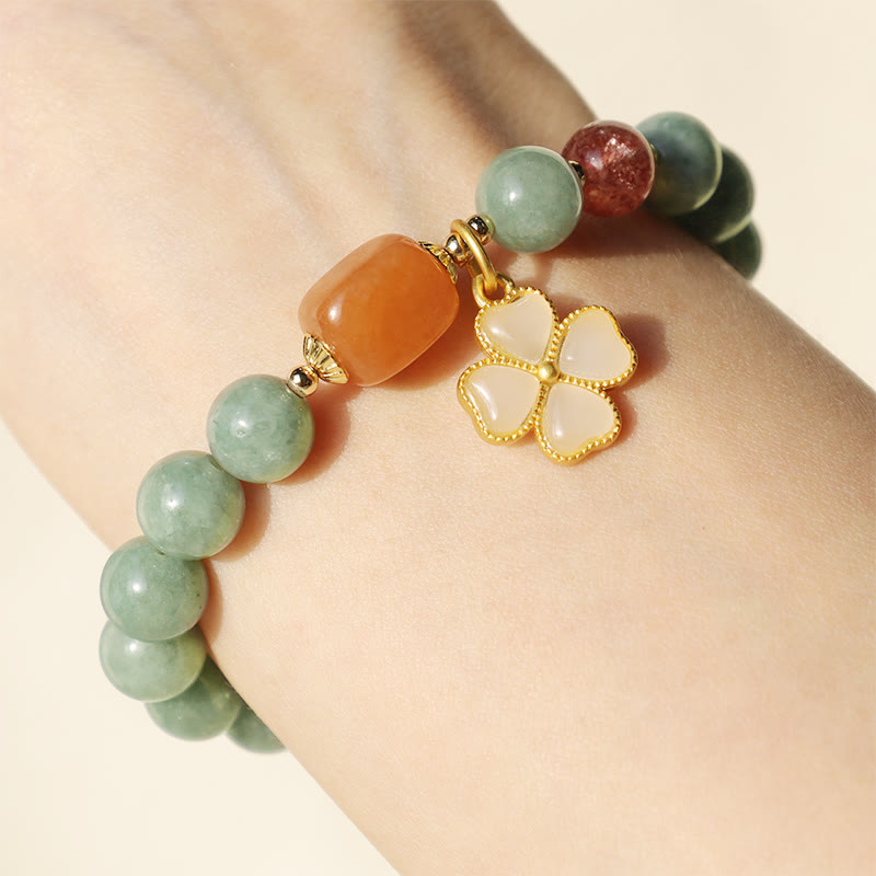 Buddha Stones Jade Four Leaf Clover Charm Prosperity Bracelet - image 3